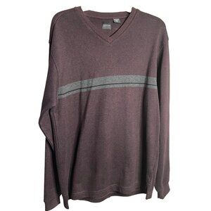 Arrow men’s sweater small burgundy gray long sleeve V-neck stretch knit